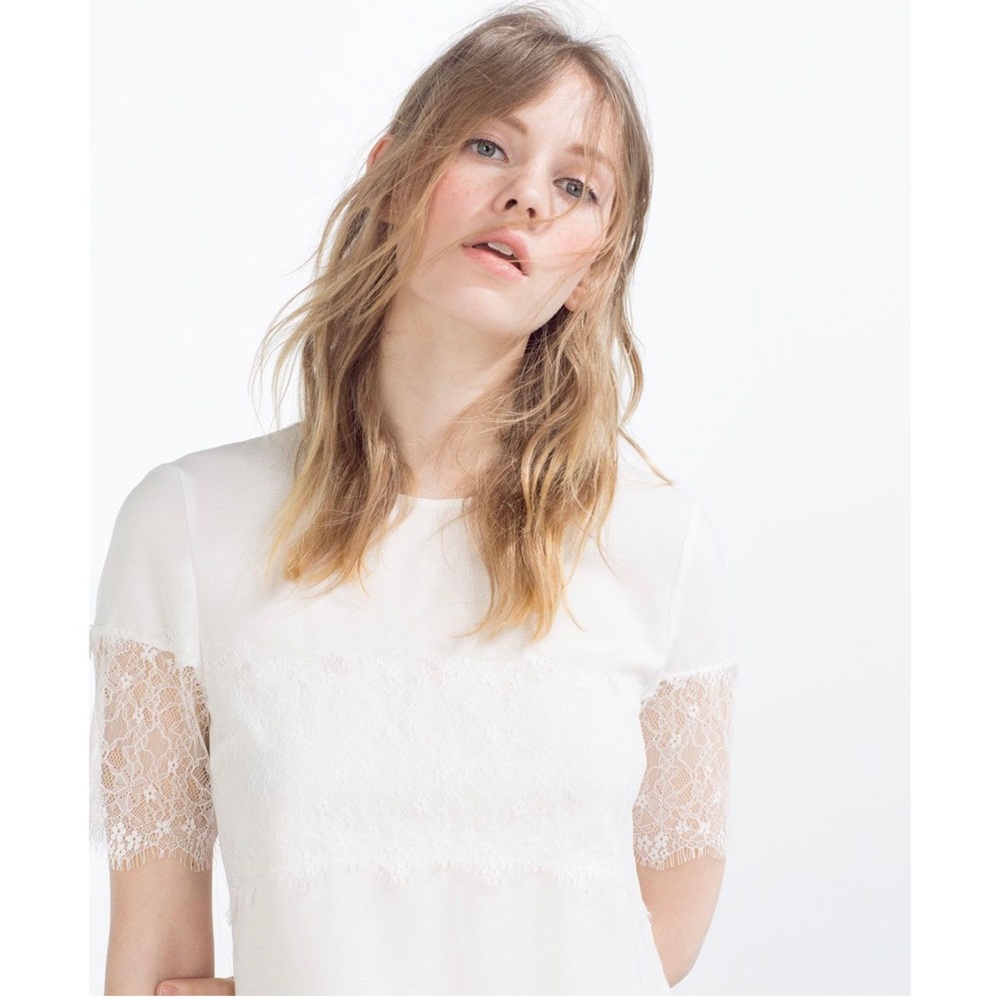 Zara White Top with Lace Trim and Sleeves